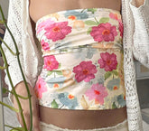 BXOXO Holiday Floral Print Tube Top Cute Coquette Skinny Strapless Cropped Tops Women Summer Casual Vintage Tee y2k Fairycore